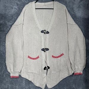 SHEIN‎ Women's Cardigan Sweater Size L Beige Toggle Closure Pockets Long Sleeve